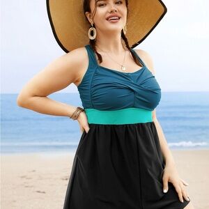BloomChic Teal, Mint & Black One-Piece Swim Dress 22-24